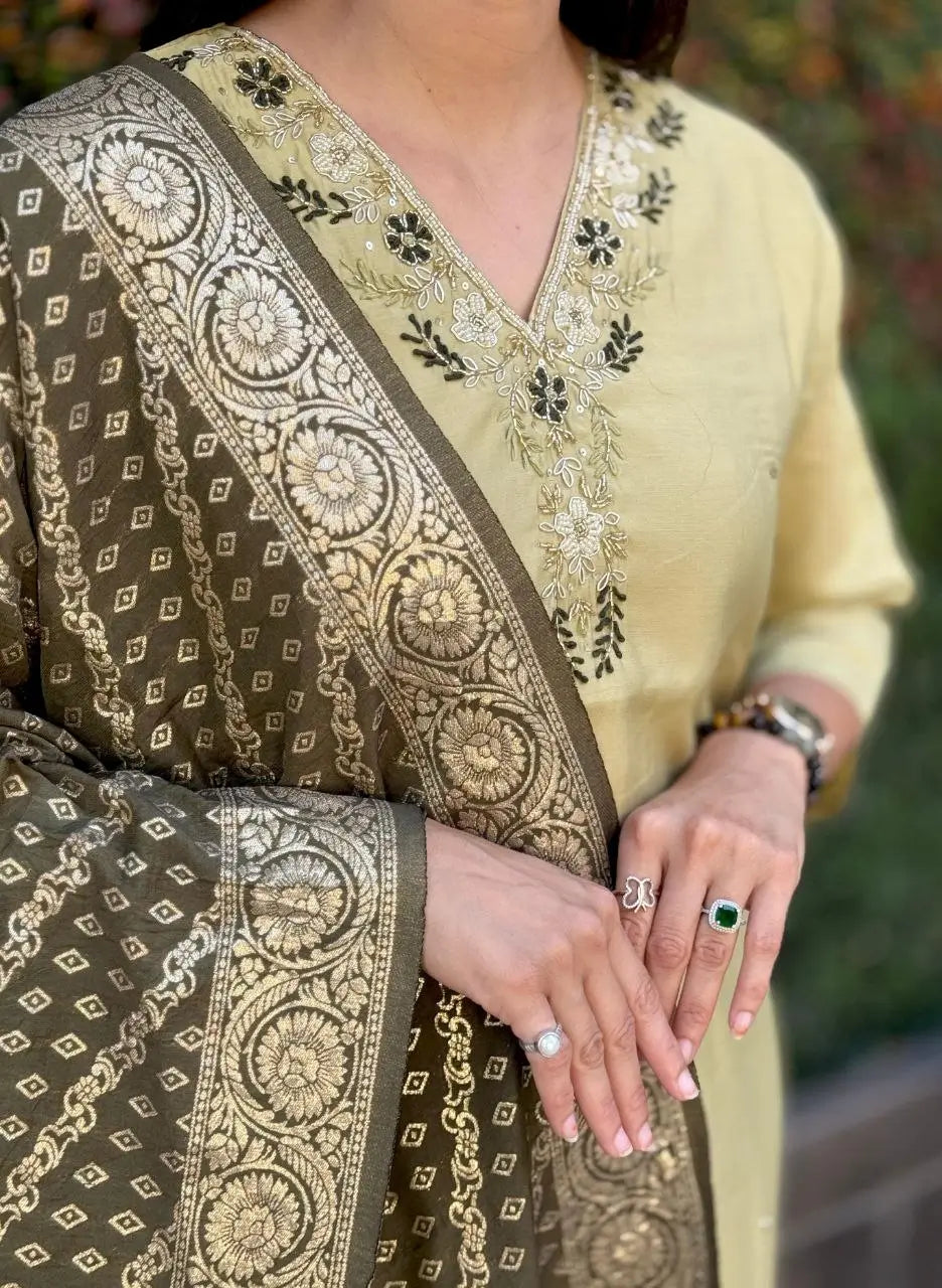Premium Roman Silk Kurta Set with Jacquard Dupatta