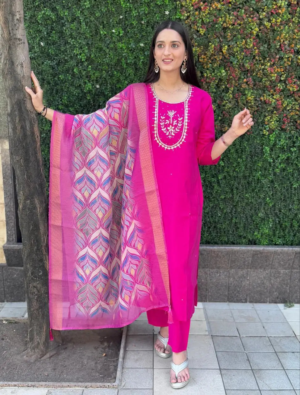 Premium Roman Silk Kurta Set with Jacquard Dupatta
