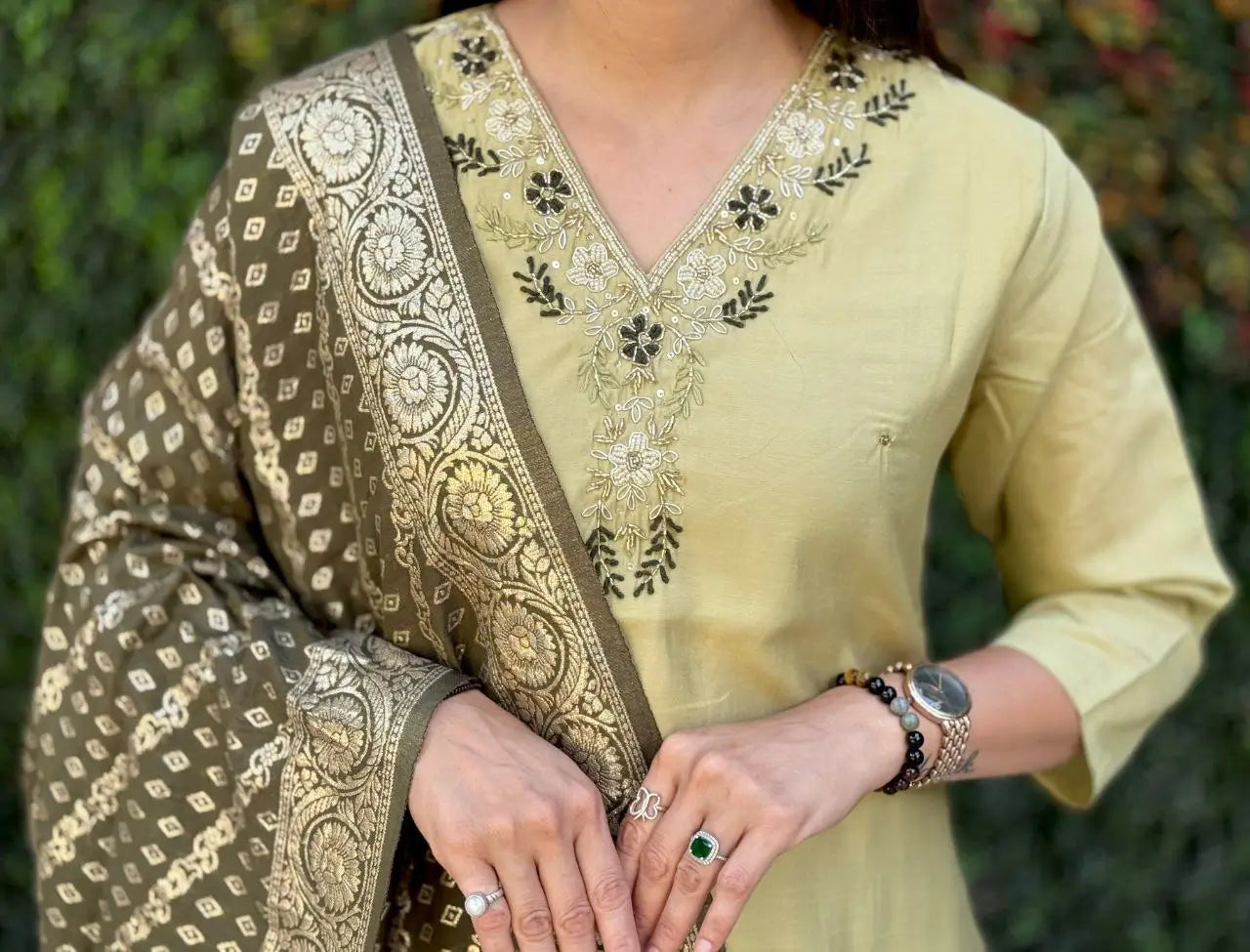 Premium Roman Silk Kurta Set with Jacquard Dupatta