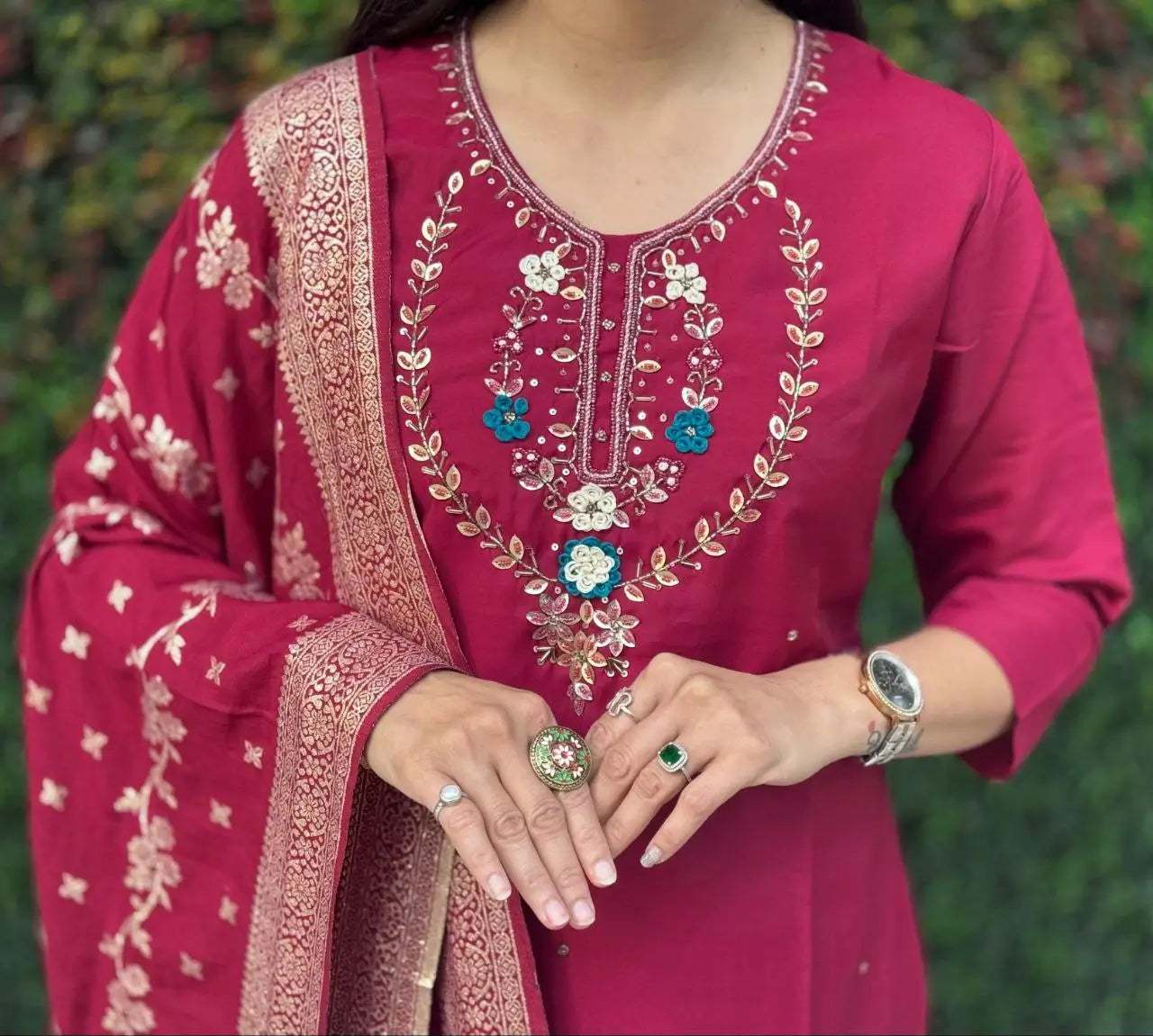 Premium Roman Silk Kurta Set with Jacquard Dupatta