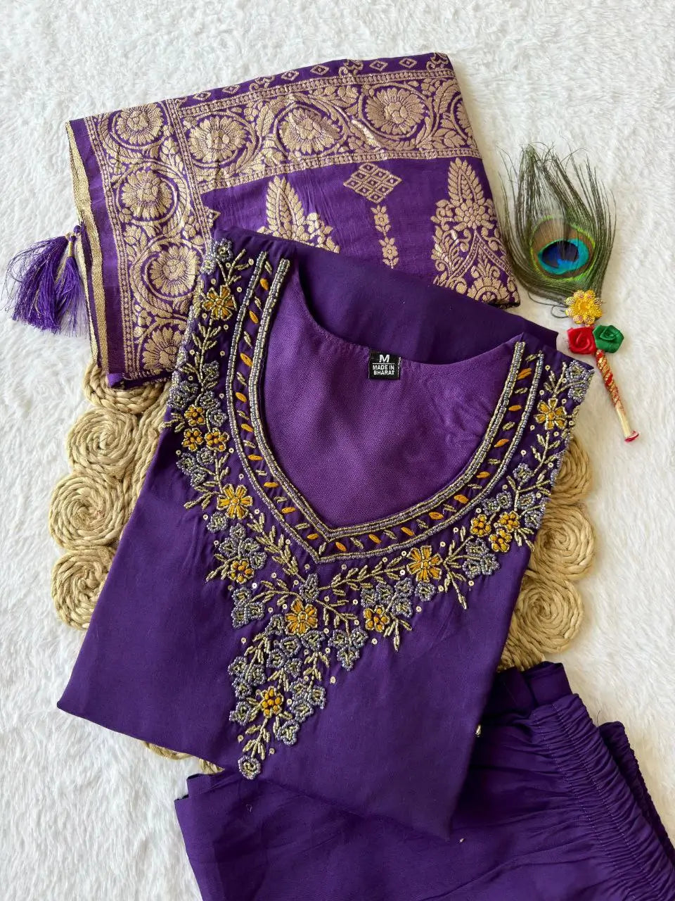 Premium Roman Silk Kurta Set with Jacquard Dupatta