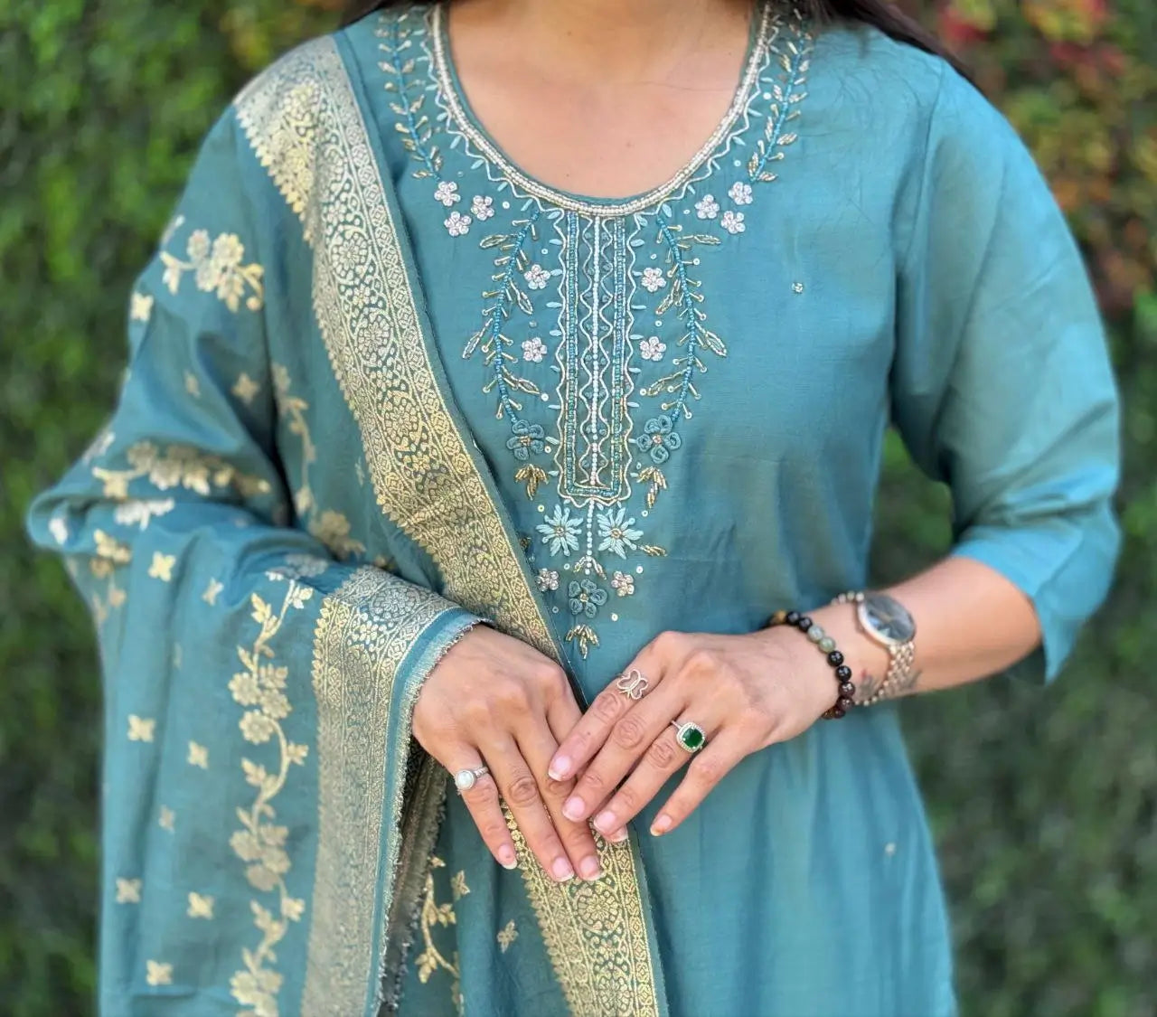 Premium Roman Silk Kurta Set with Jacquard Dupatta