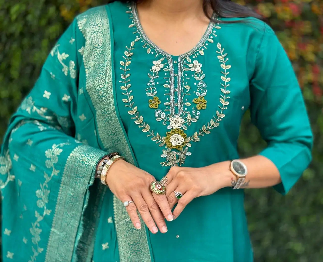 Premium Roman Silk Kurta Set with Jacquard Dupatta