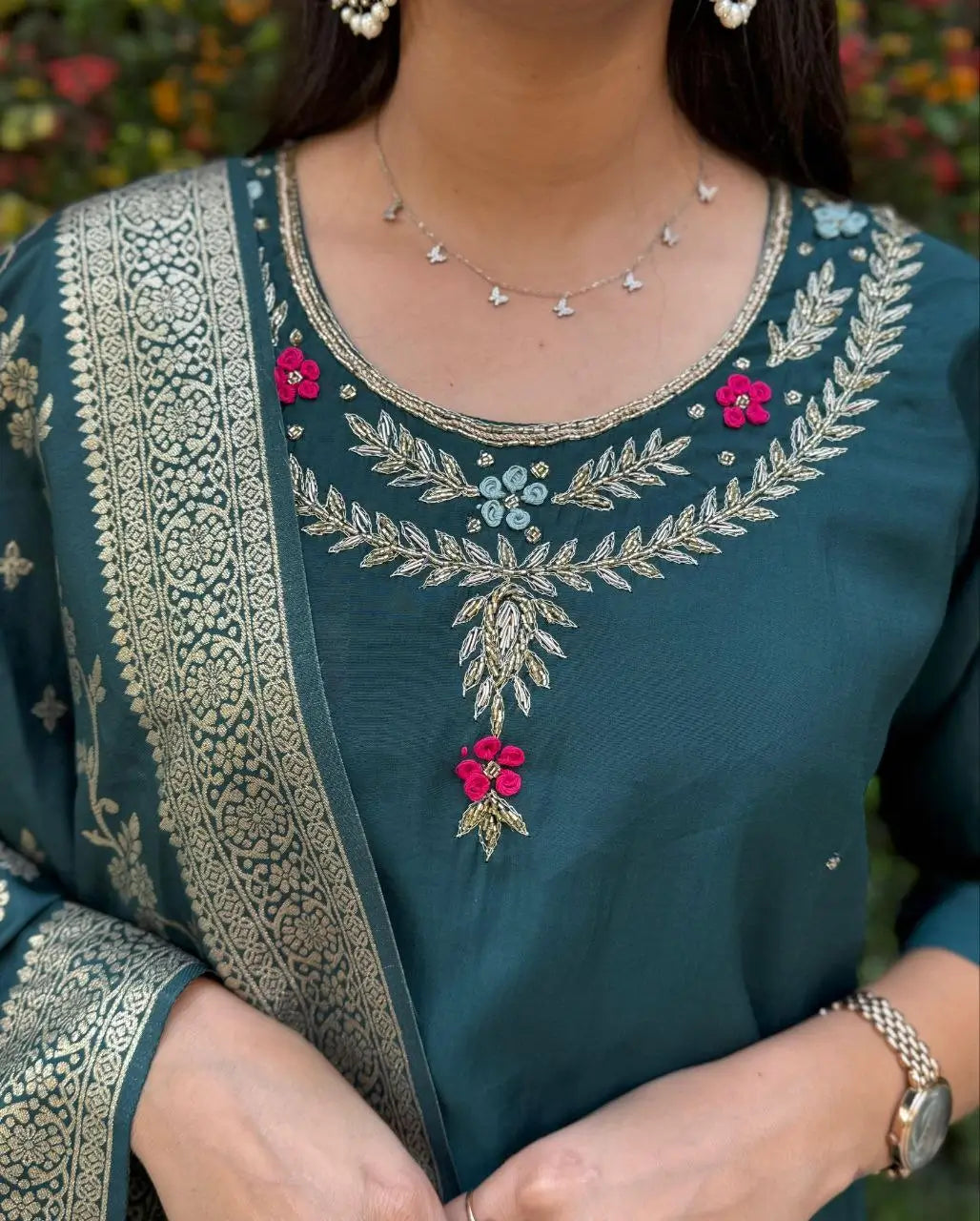 Premium Roman Silk Kurta Set with Jacquard Dupatta