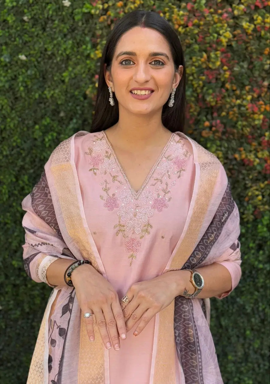 Premium Roman Silk Kurta Set with Jacquard Dupatta