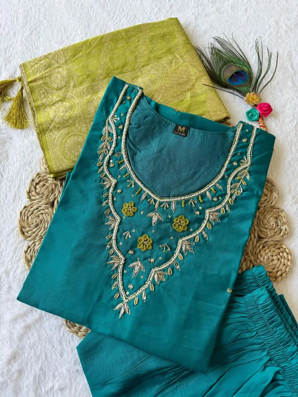 Premium Roman Silk Kurta Set with Jacquard Dupatta