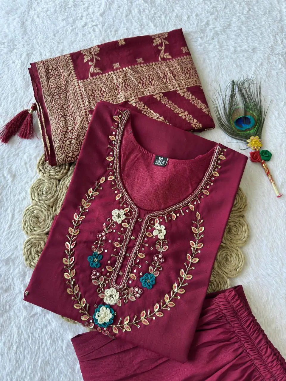 Premium Roman Silk Kurta Set with Jacquard Dupatta