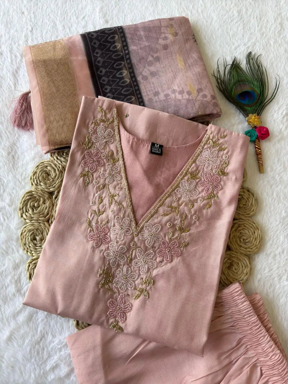 Premium Roman Silk Kurta Set with Jacquard Dupatta