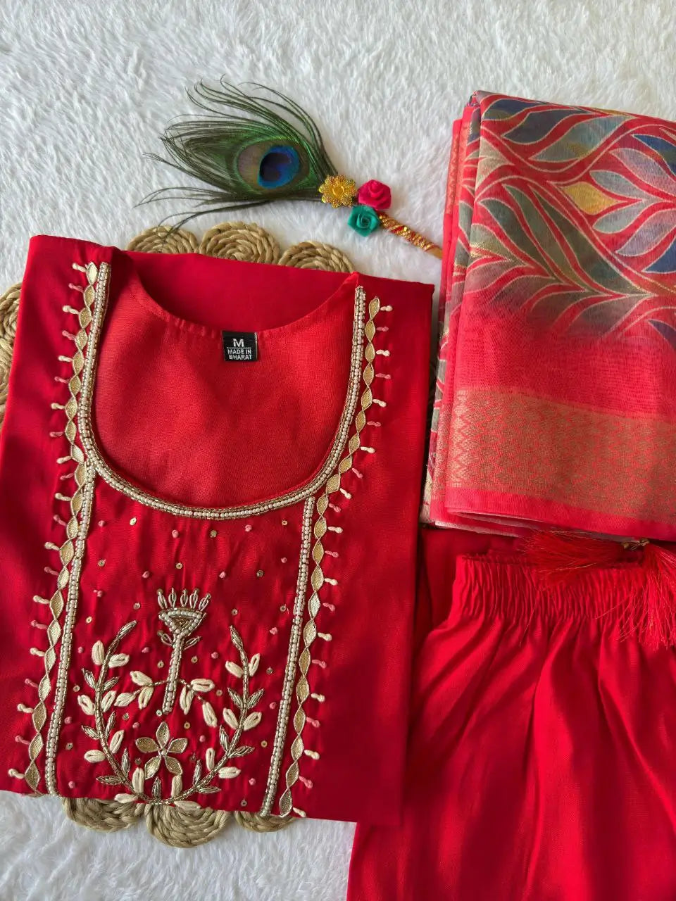 Premium Roman Silk Kurta Set with Jacquard Dupatta