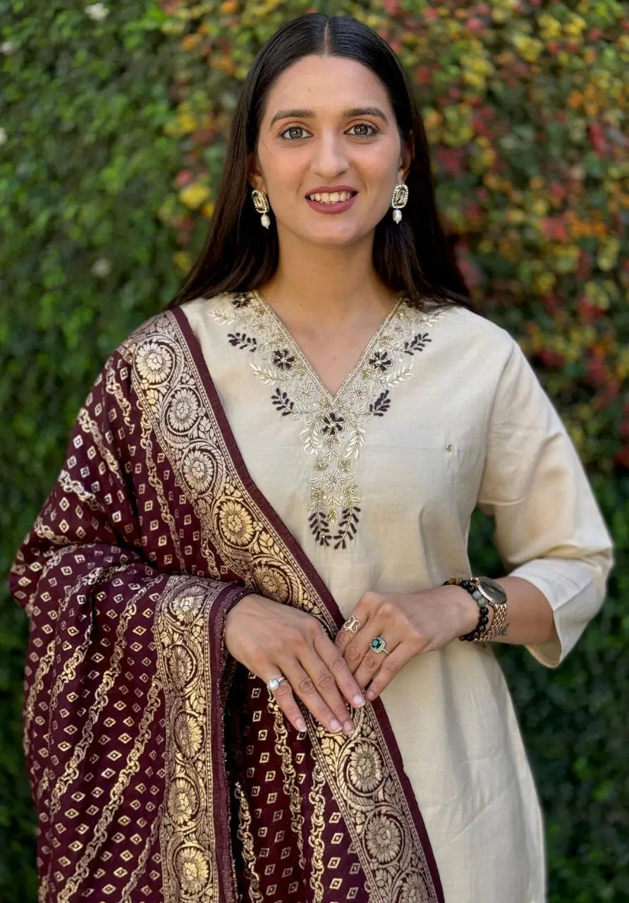 Premium Roman Silk Kurta Set with Jacquard Dupatta