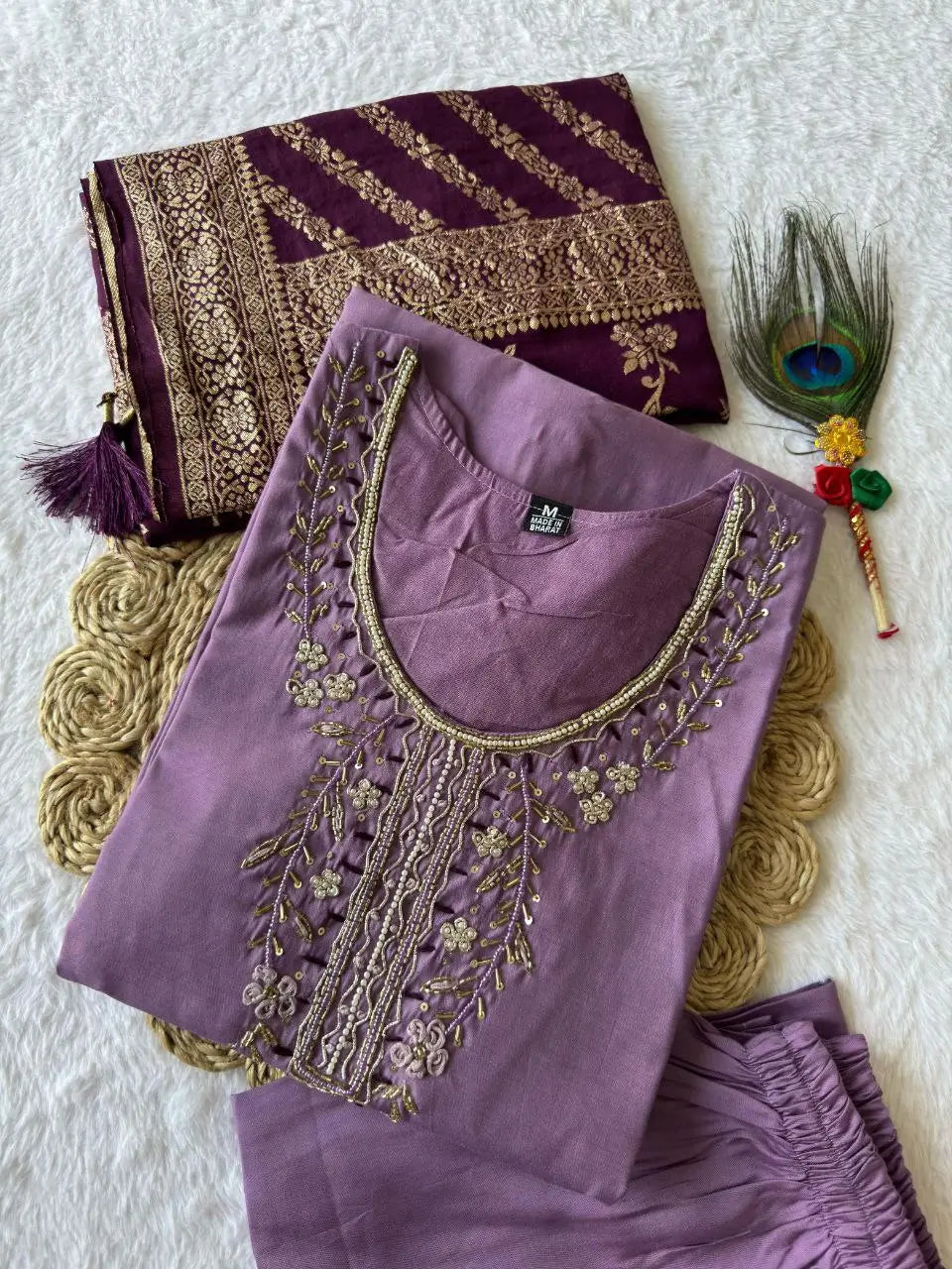 Premium Roman Silk Kurta Set with Jacquard Dupatta