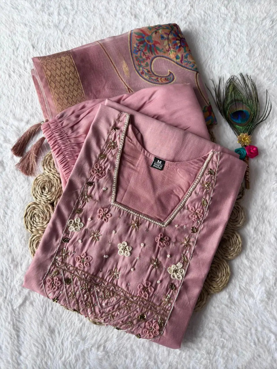Premium Roman Silk Kurta Set with Jacquard Dupatta