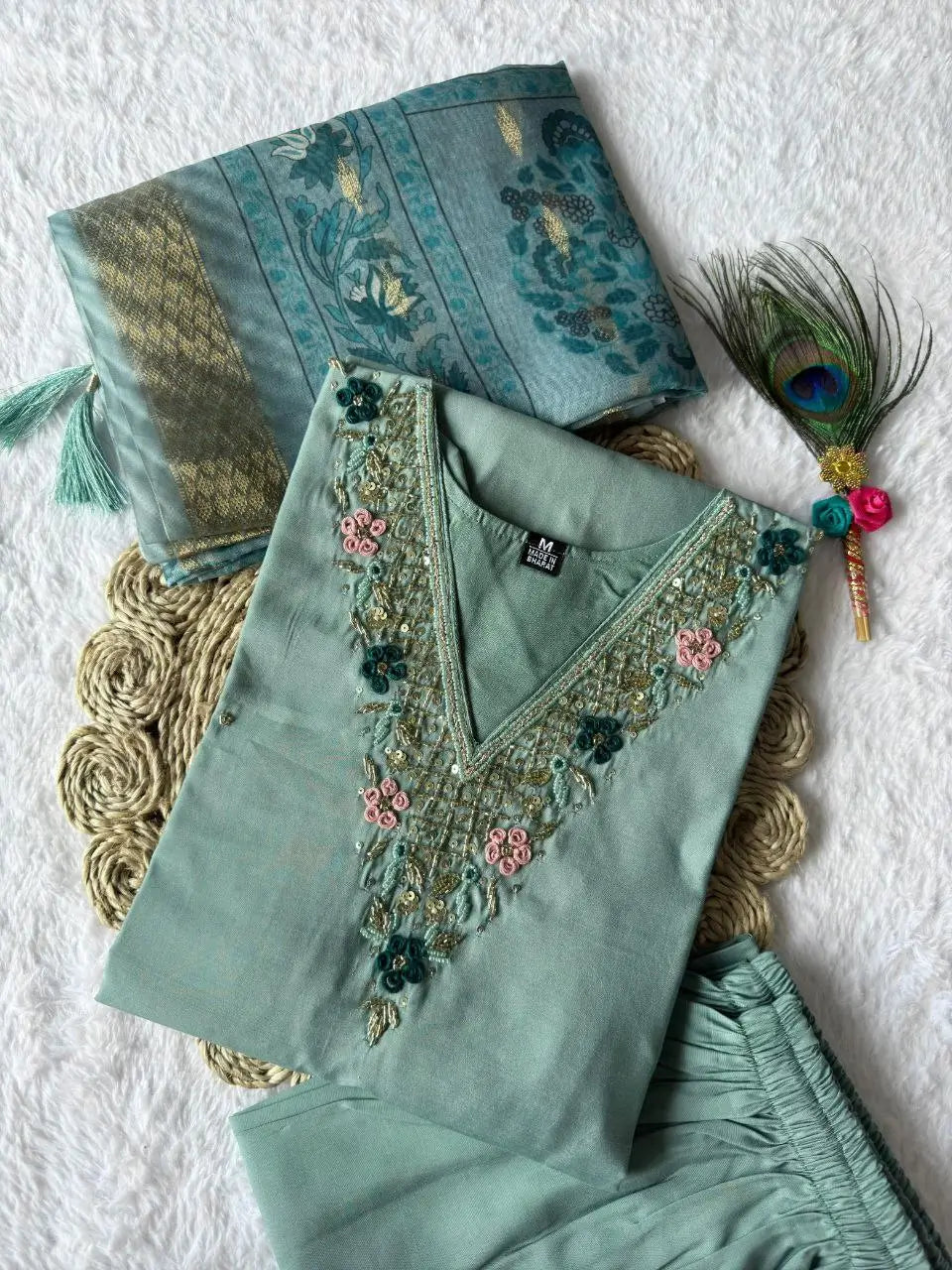 Premium Roman Silk Kurta Set with Jacquard Dupatta