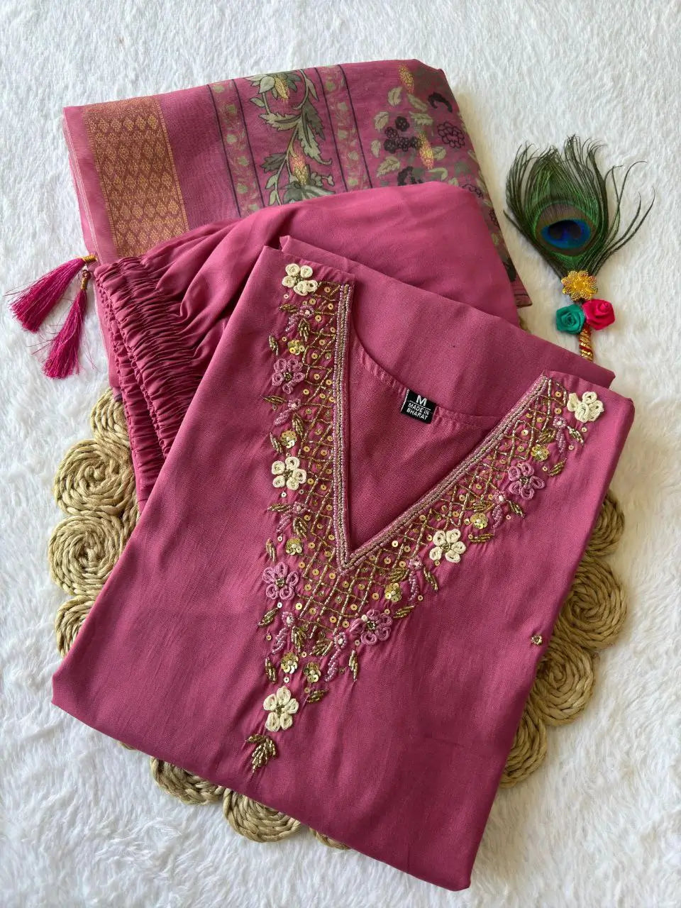 Premium Roman Silk Kurta Set with Jacquard Dupatta