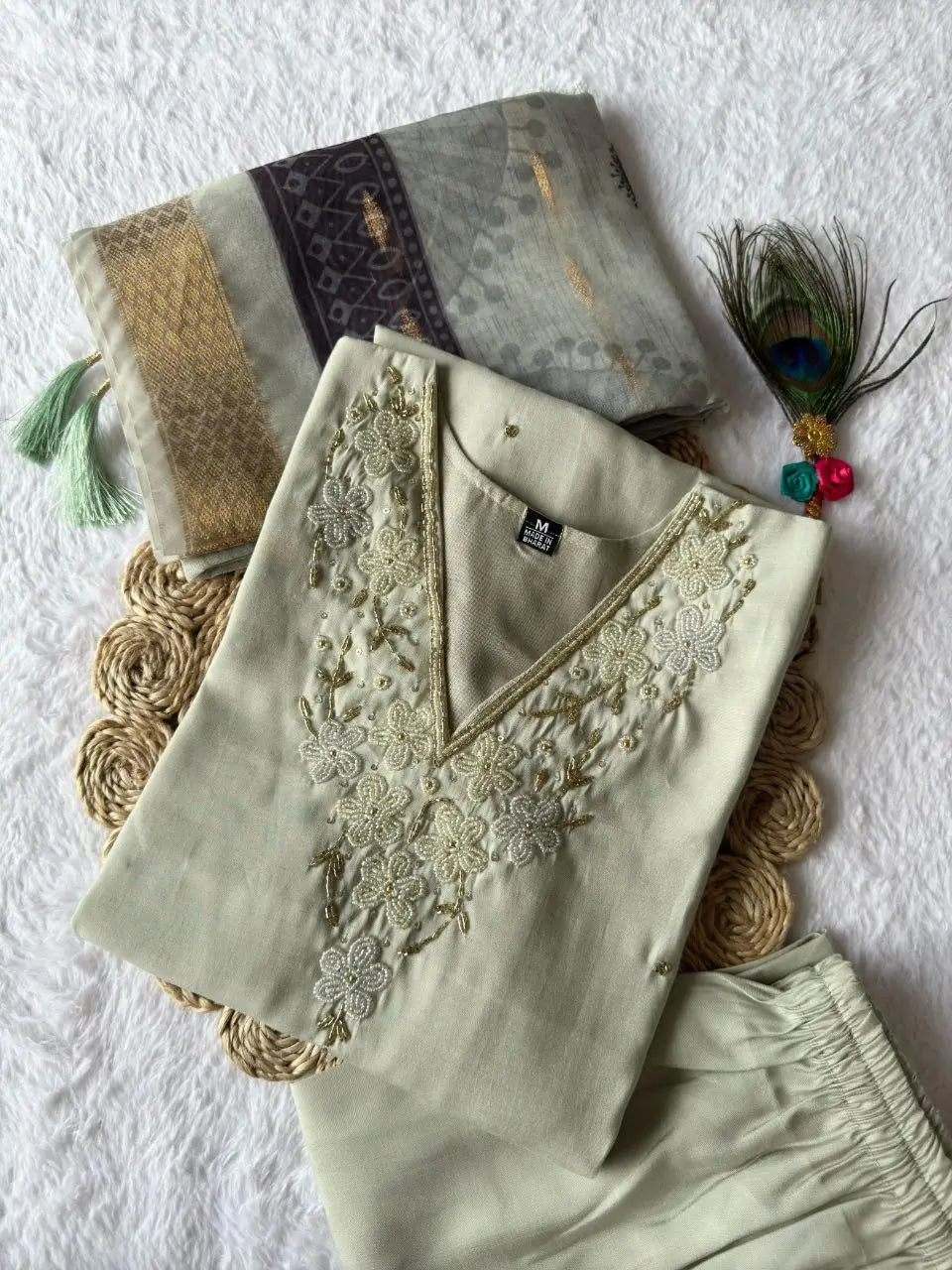 Premium Roman Silk Kurta Set with Jacquard Dupatta