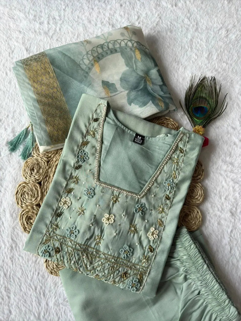 Premium Roman Silk Kurta Set with Jacquard Dupatta