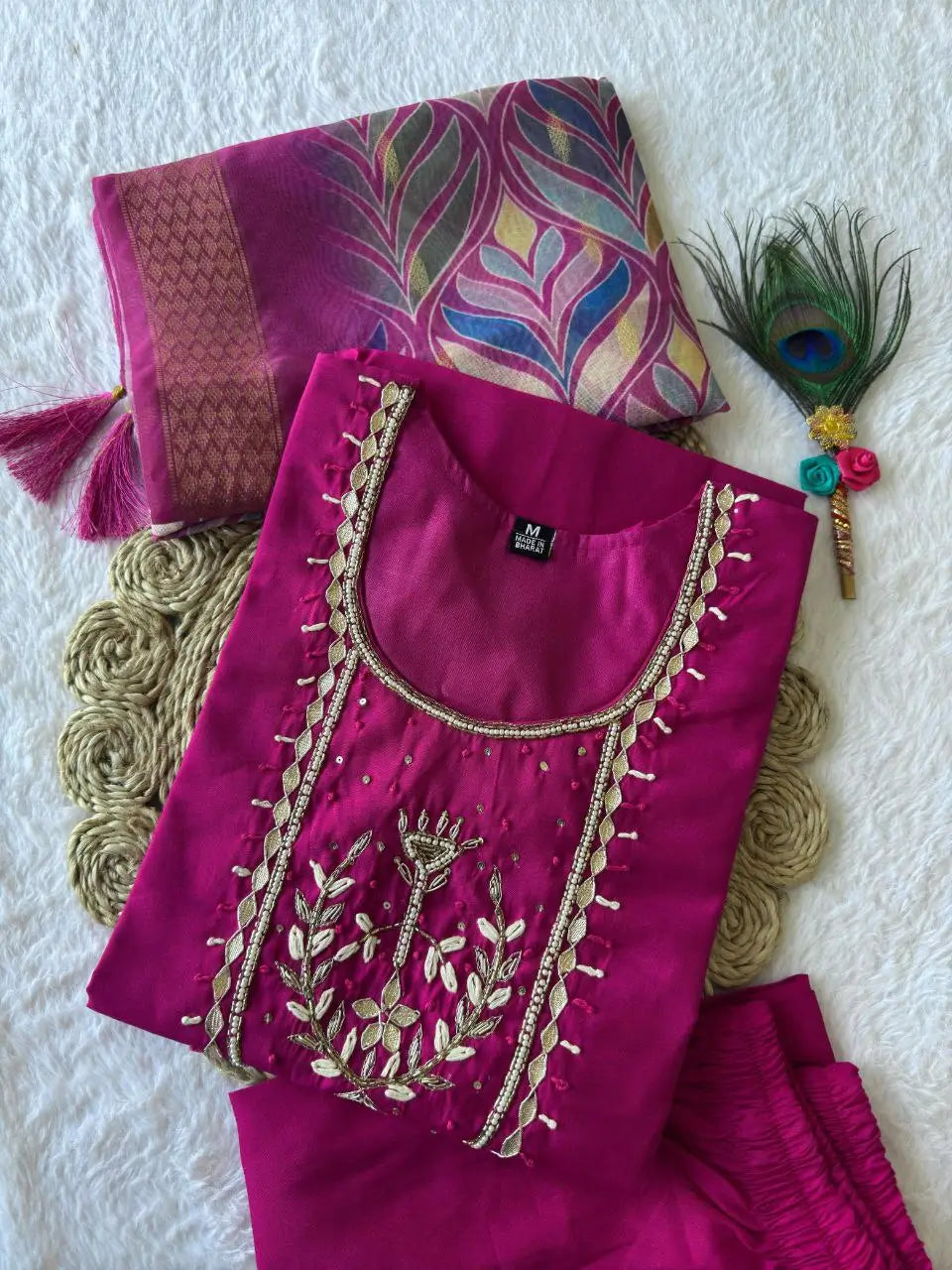 Premium Roman Silk Kurta Set with Jacquard Dupatta
