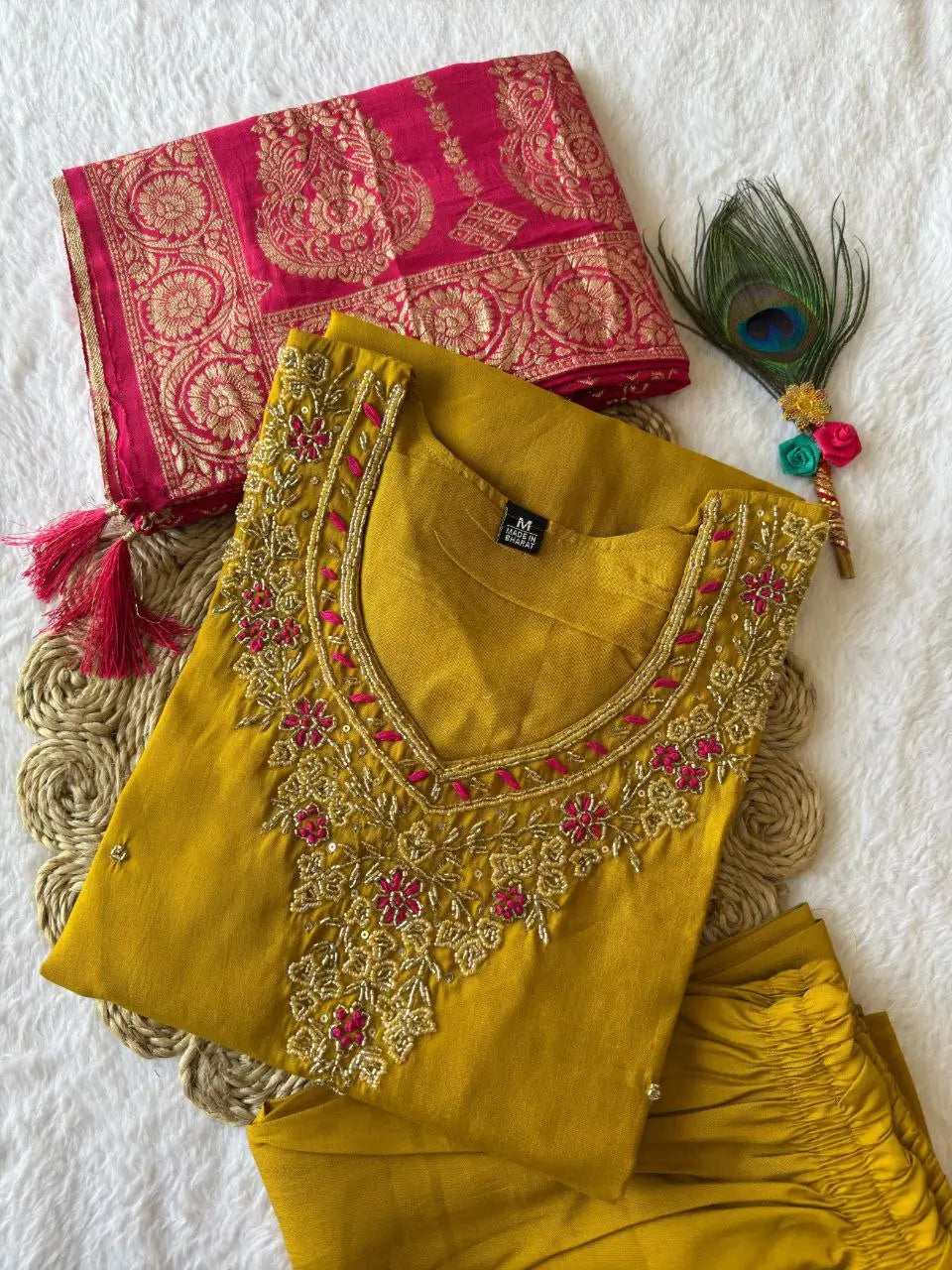 Premium Roman Silk Kurta Set with Jacquard Dupatta