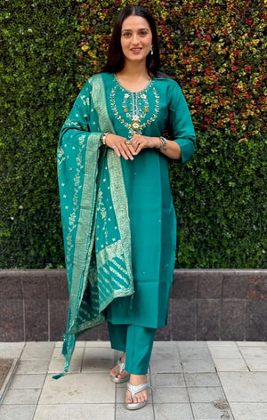 Premium Roman Silk Kurta Set with Jacquard Dupatta