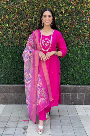Premium Roman Silk Kurta Set with Jacquard Dupatta