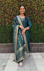 Premium Roman Silk Kurta Set with Jacquard Dupatta
