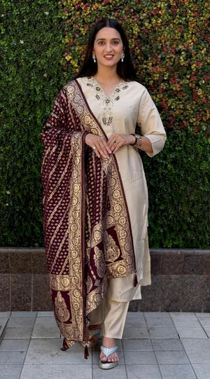 Premium Roman Silk Kurta Set with Jacquard Dupatta