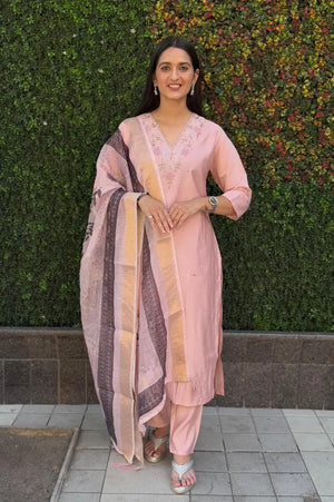 Premium Roman Silk Kurta Set with Jacquard Dupatta
