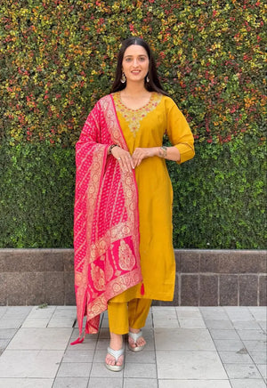 Premium Roman Silk Kurta Set with Jacquard Dupatta