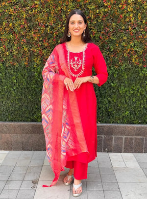 Premium Roman Silk Kurta Set with Jacquard Dupatta