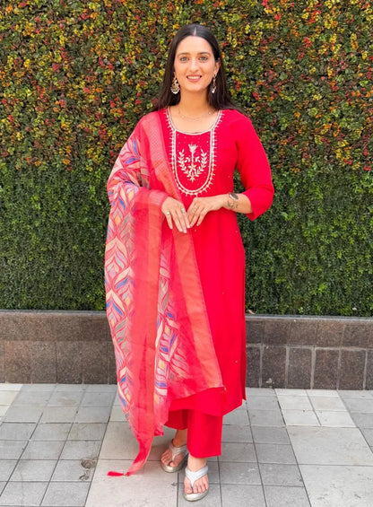 Premium Roman Silk Kurta Set with Jacquard Dupatta