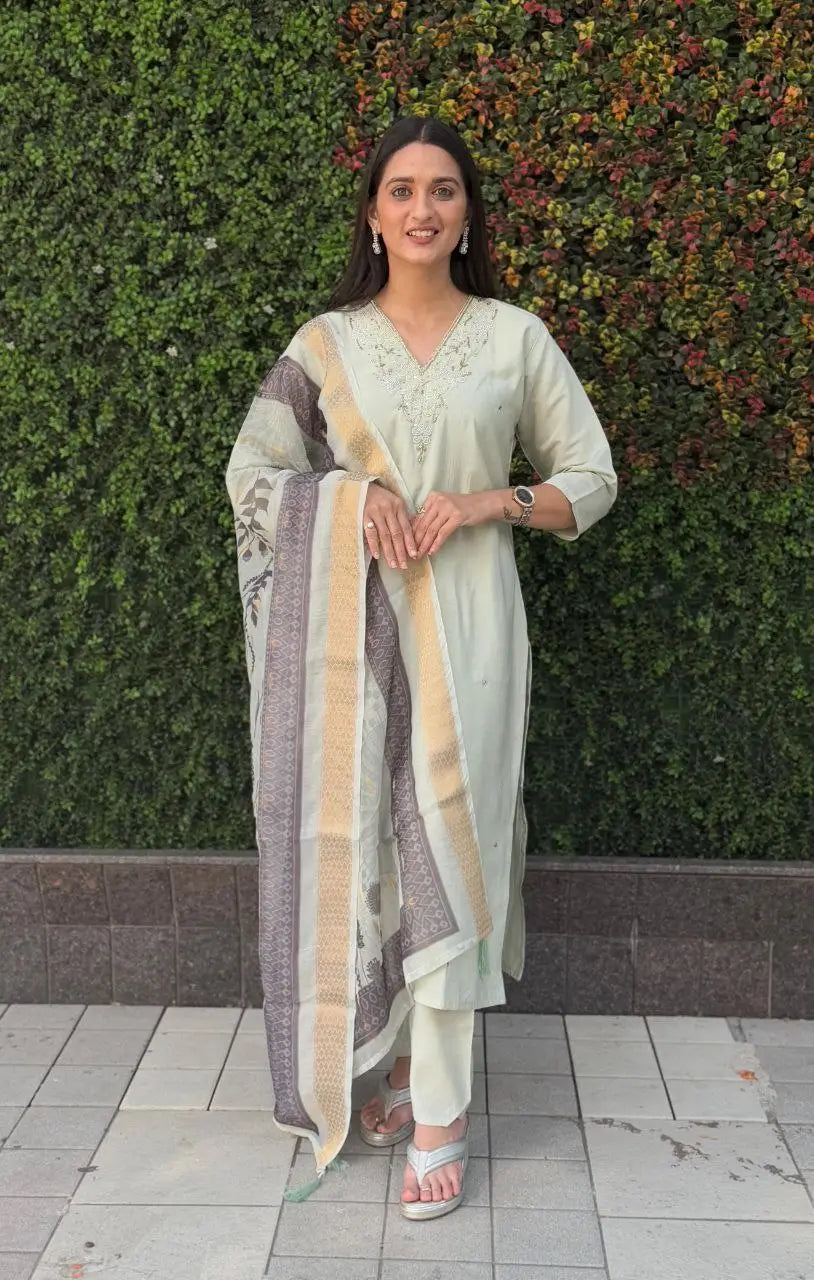 Premium Roman Silk Kurta Set with Jacquard Dupatta