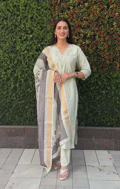 Premium Roman Silk Kurta Set with Jacquard Dupatta