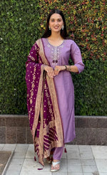Premium Roman Silk Kurta Set with Jacquard Dupatta