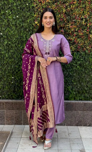 Premium Roman Silk Kurta Set with Jacquard Dupatta