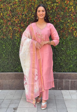 Premium Roman Silk Kurta Set with Jacquard Dupatta