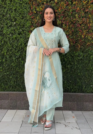 Premium Roman Silk Kurta Set with Jacquard Dupatta