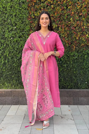 Premium Roman Silk Kurta Set with Jacquard Dupatta