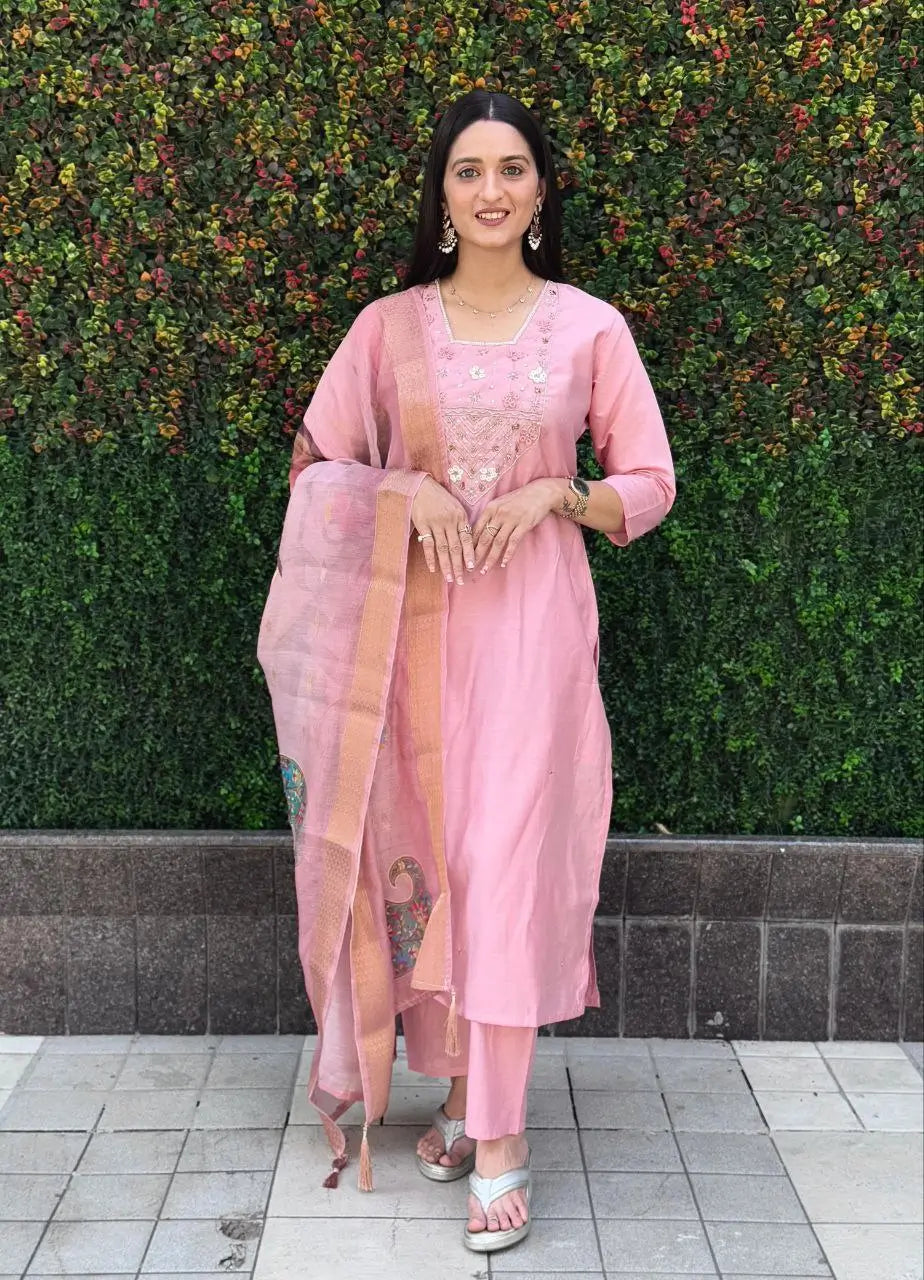 Premium Roman Silk Kurta Set with Jacquard Dupatta