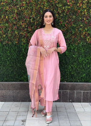 Premium Roman Silk Kurta Set with Jacquard Dupatta