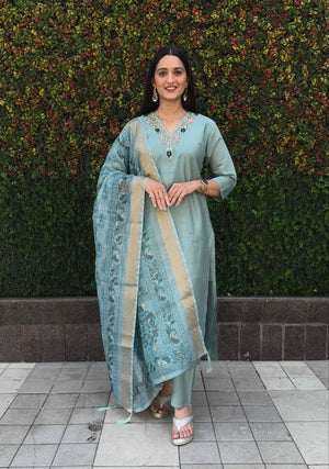Premium Roman Silk Kurta Set with Jacquard Dupatta