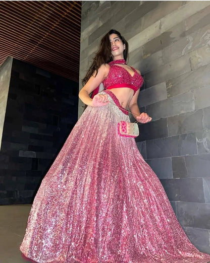 Premium Satin Silk Sequins Lehenga Set