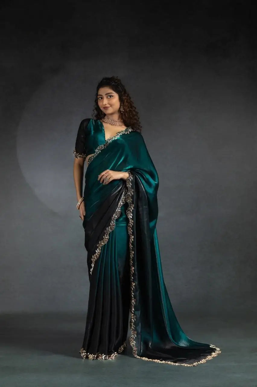 Premium Shaded Space Silk Jarkan Work Saree