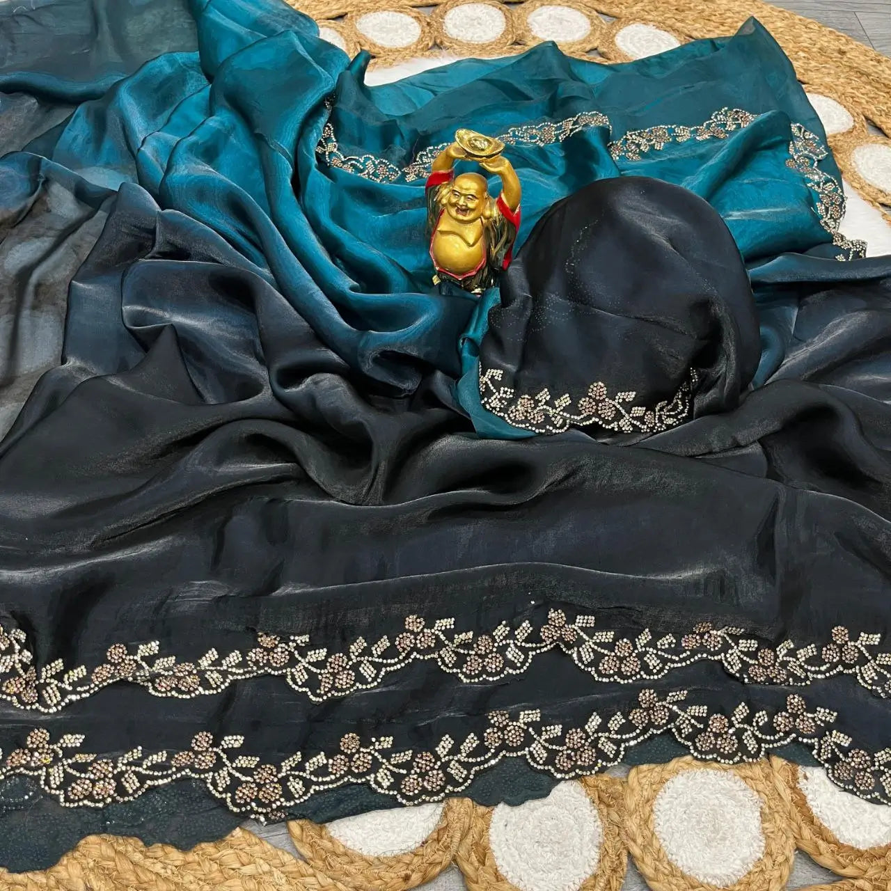 Premium Shaded Space Silk Jarkan Work Saree