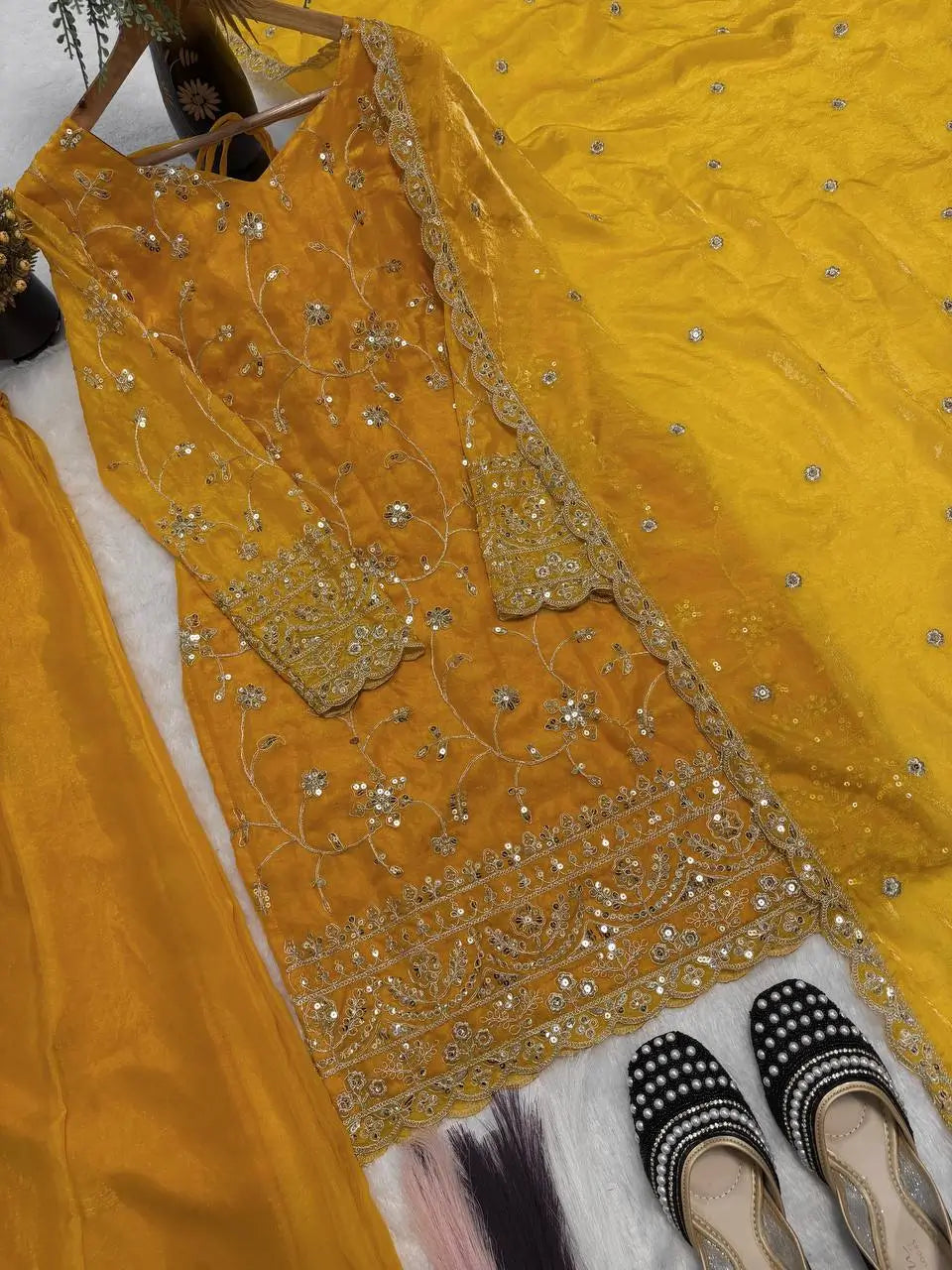 Premium Silk Embroidered Plazo Suit Set for Festive and Wedding Wear