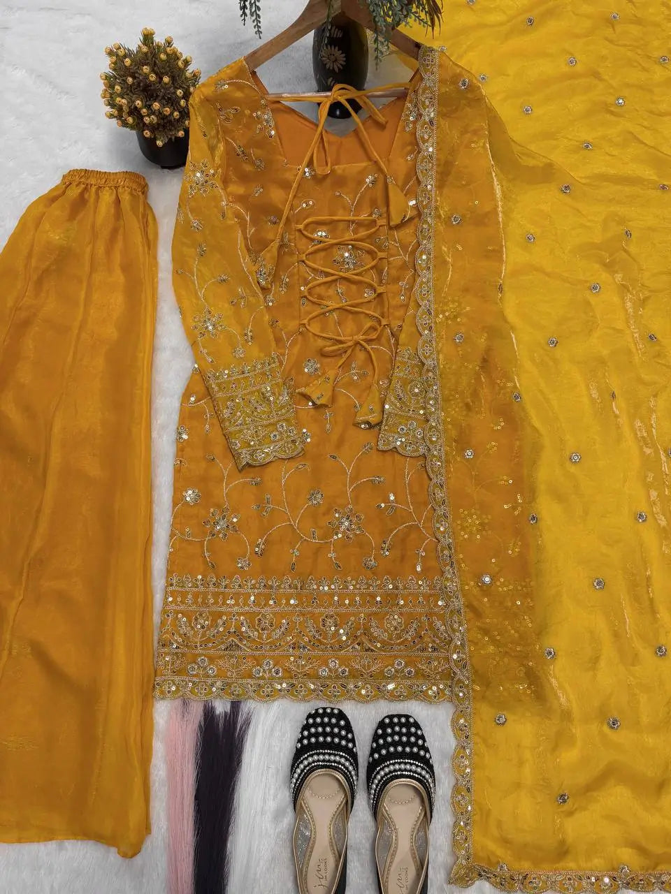 Premium Silk Embroidered Plazo Suit Set for Festive and Wedding Wear