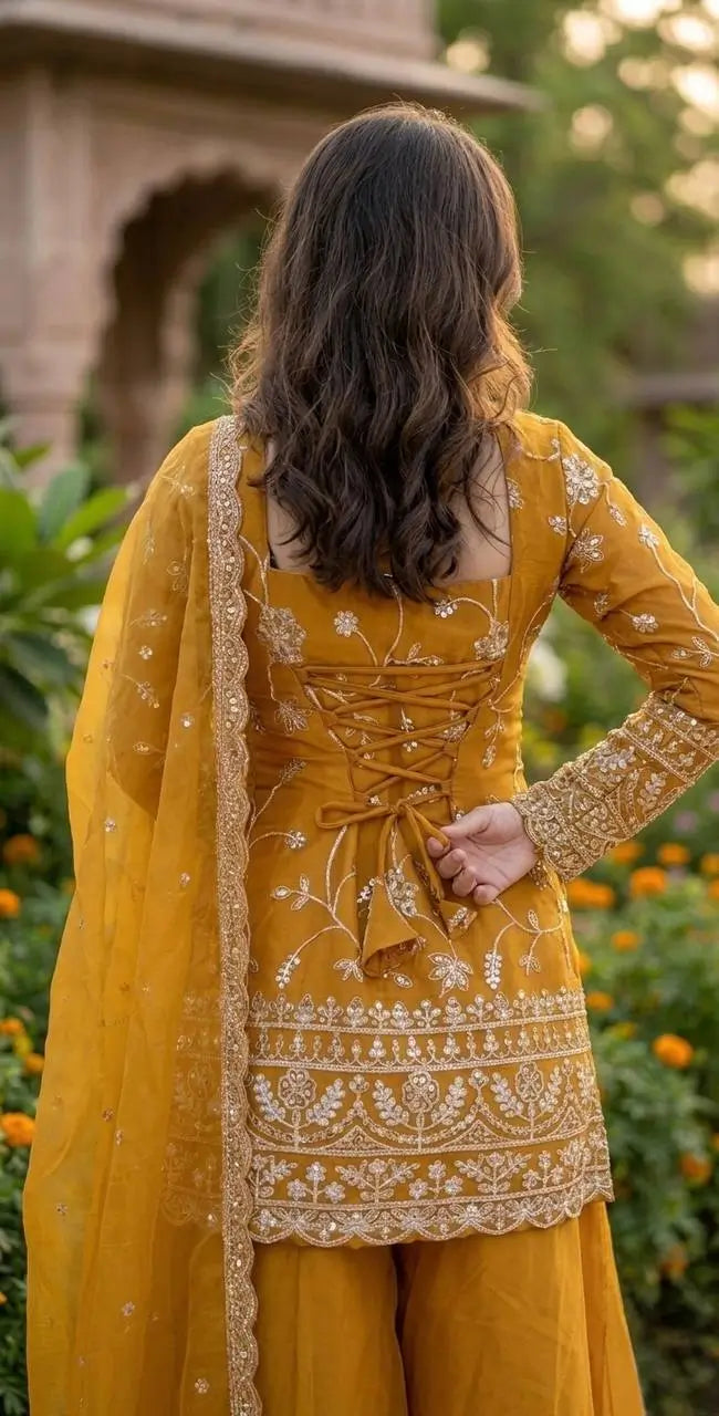 Premium Silk Embroidered Plazo Suit Set for Festive and Wedding Wear