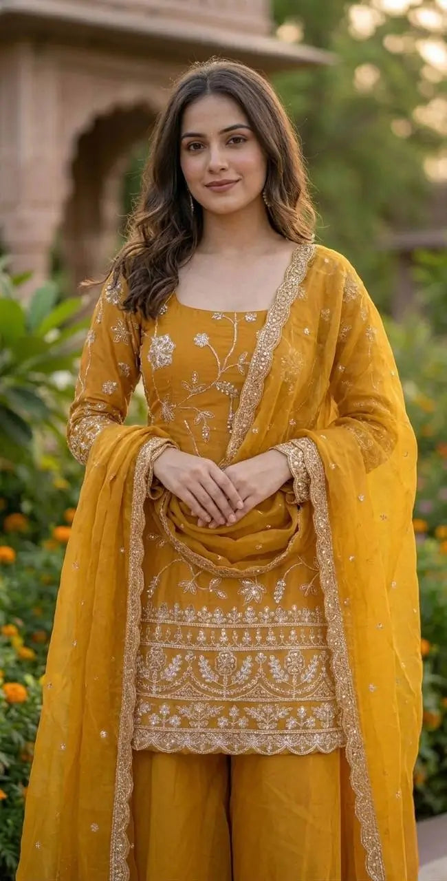 Premium Silk Embroidered Plazo Suit Set for Festive and Wedding Wear