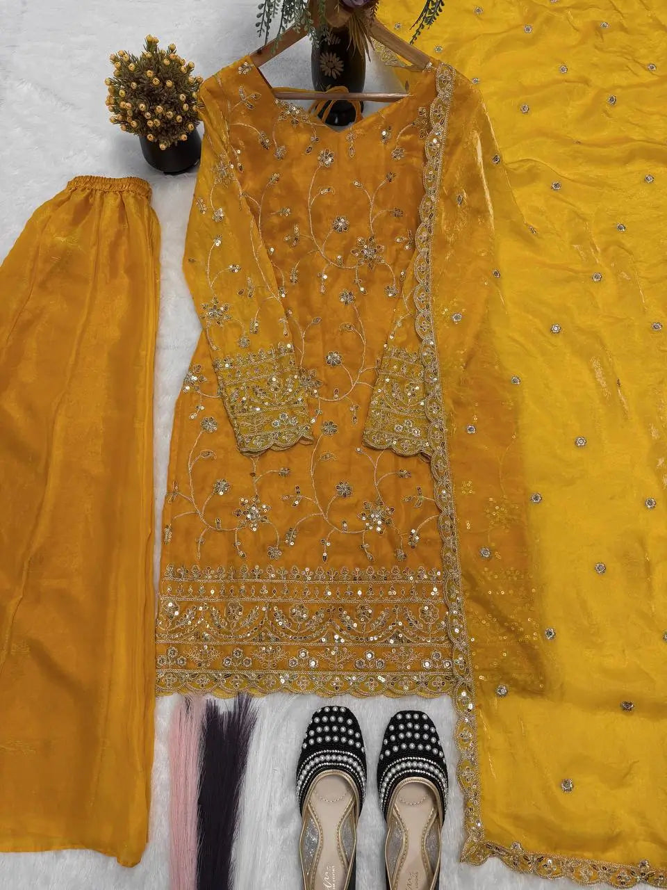 Premium Silk Embroidered Plazo Suit Set for Festive and Wedding Wear