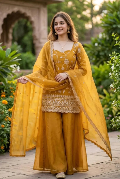 Premium Silk Embroidered Plazo Suit Set for Festive and Wedding Wear