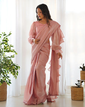 Premium Soft Organza Silk Pre-Draped Ruffle Saree with Blouse